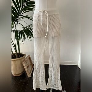 Off white open weave net crochet swim cover up pants size small